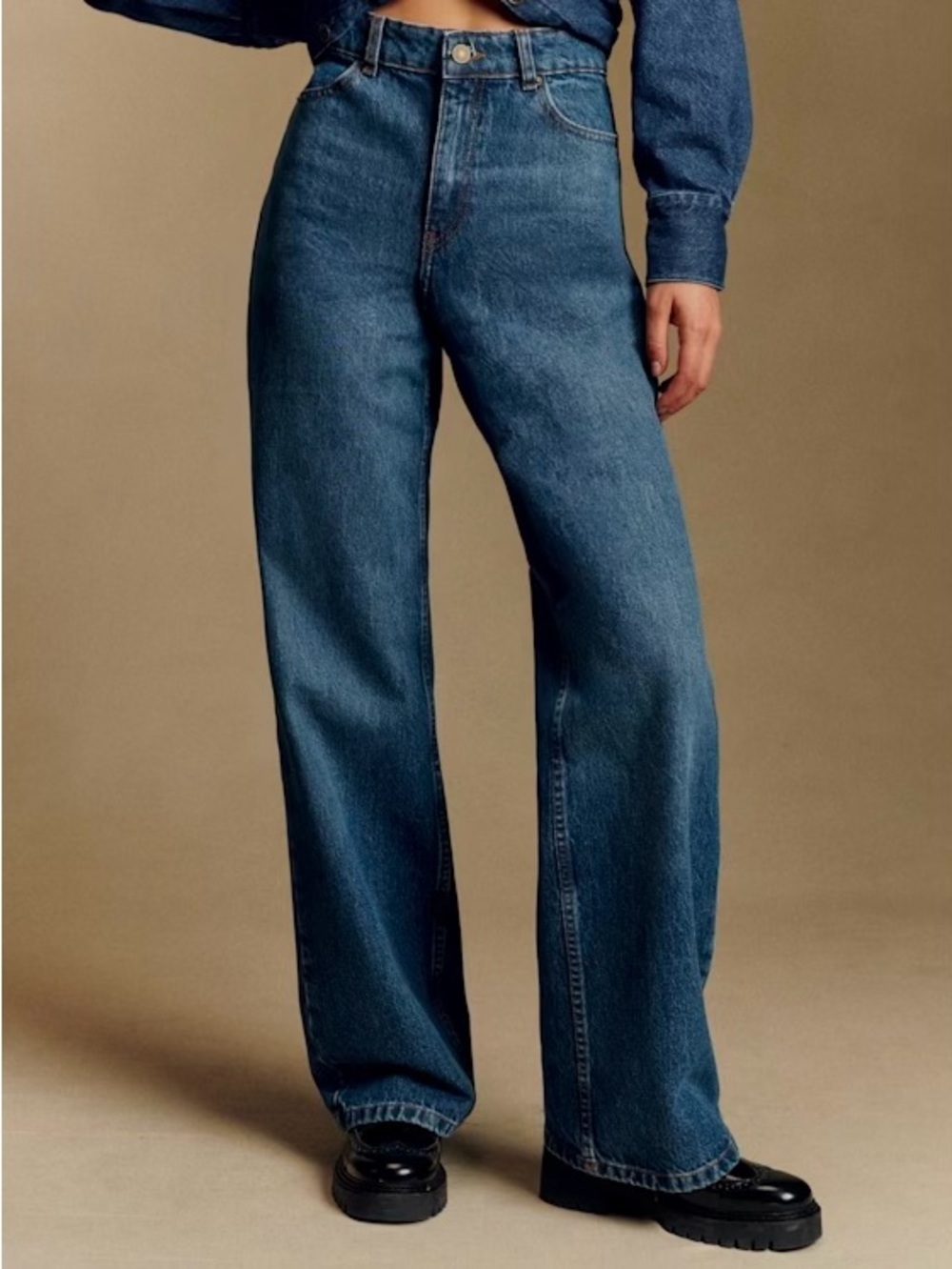 Sezane Wide Leg Trousers Baggy Denim Jeans Deep Blue